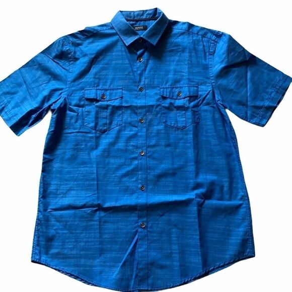 NWOT Alfani Regular Fit Blue Short Sleeve Button Down M Shirt Casual - Picture 2 of 11